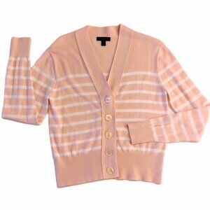 J.Crew Cardigan Sweater Pink White Stripes